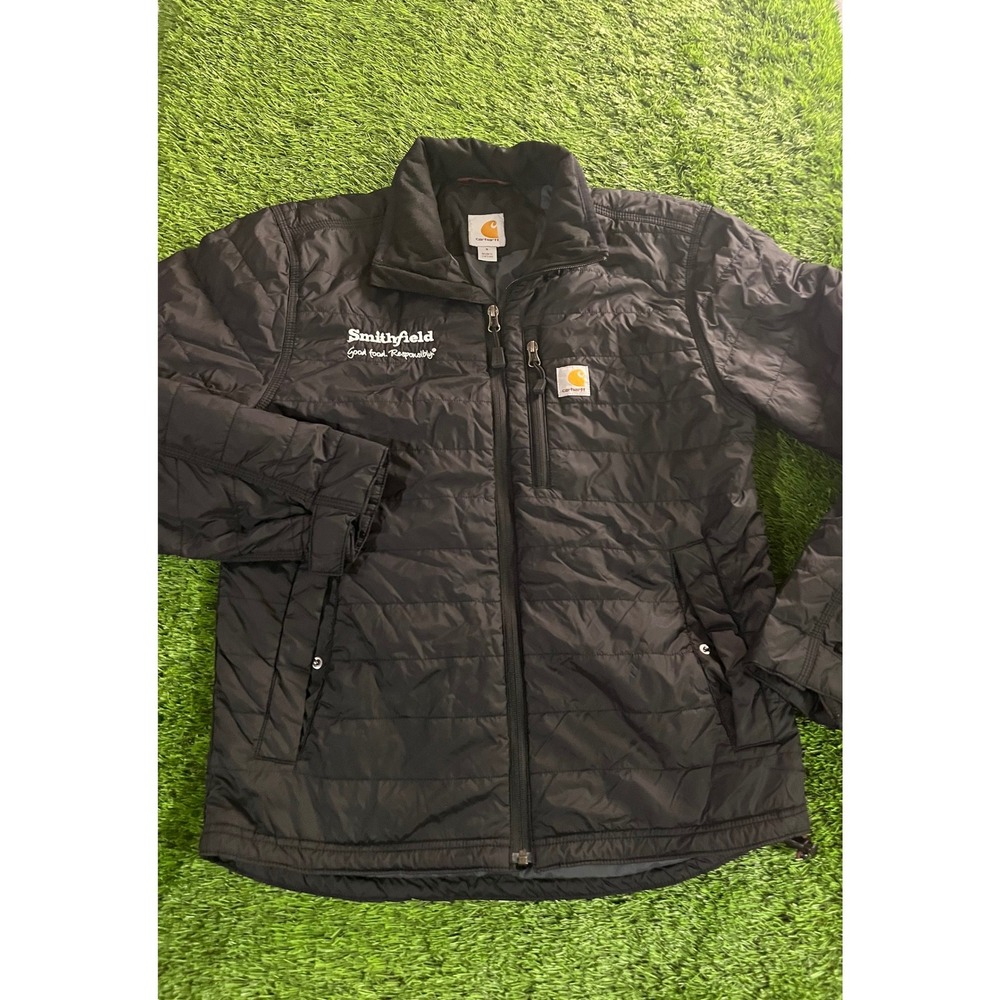 Carhartt Jacket Mens S Black Quilted Nylon Full Zip Smithfield Logo 102208 001